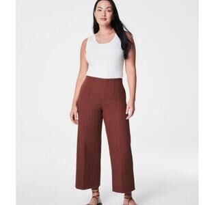 NWT Flawed Spanx Womens Large Petite Stretch Wide Leg Cropped Brown Pants